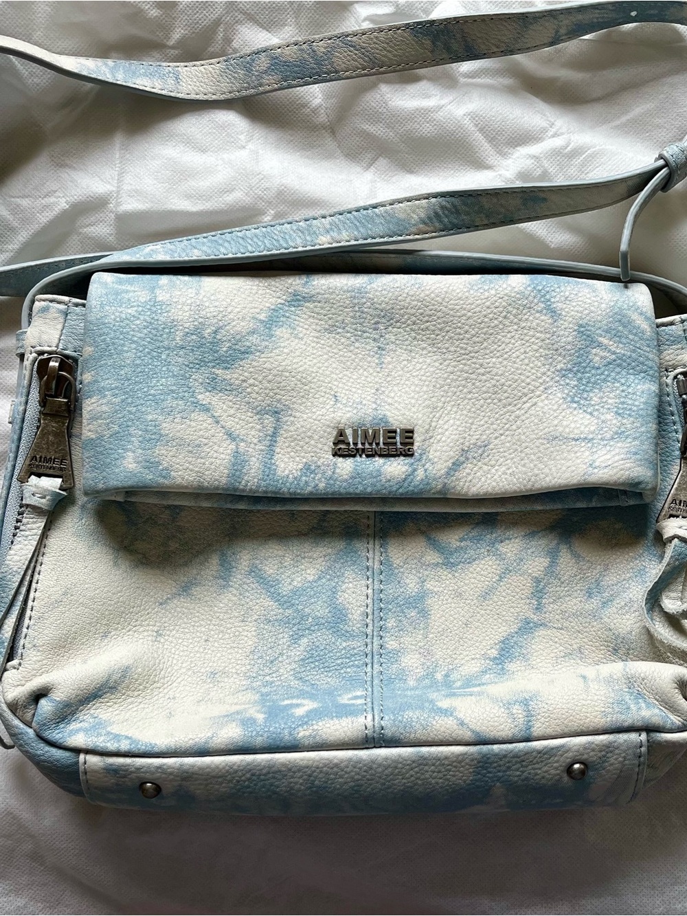 Aimee Kestenberg Blue and White Tie-Dye Handbag